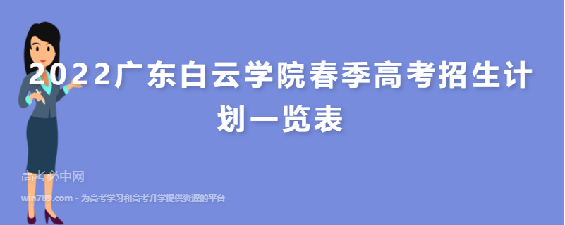 2022广东白云学院春季高考招生计划一览表