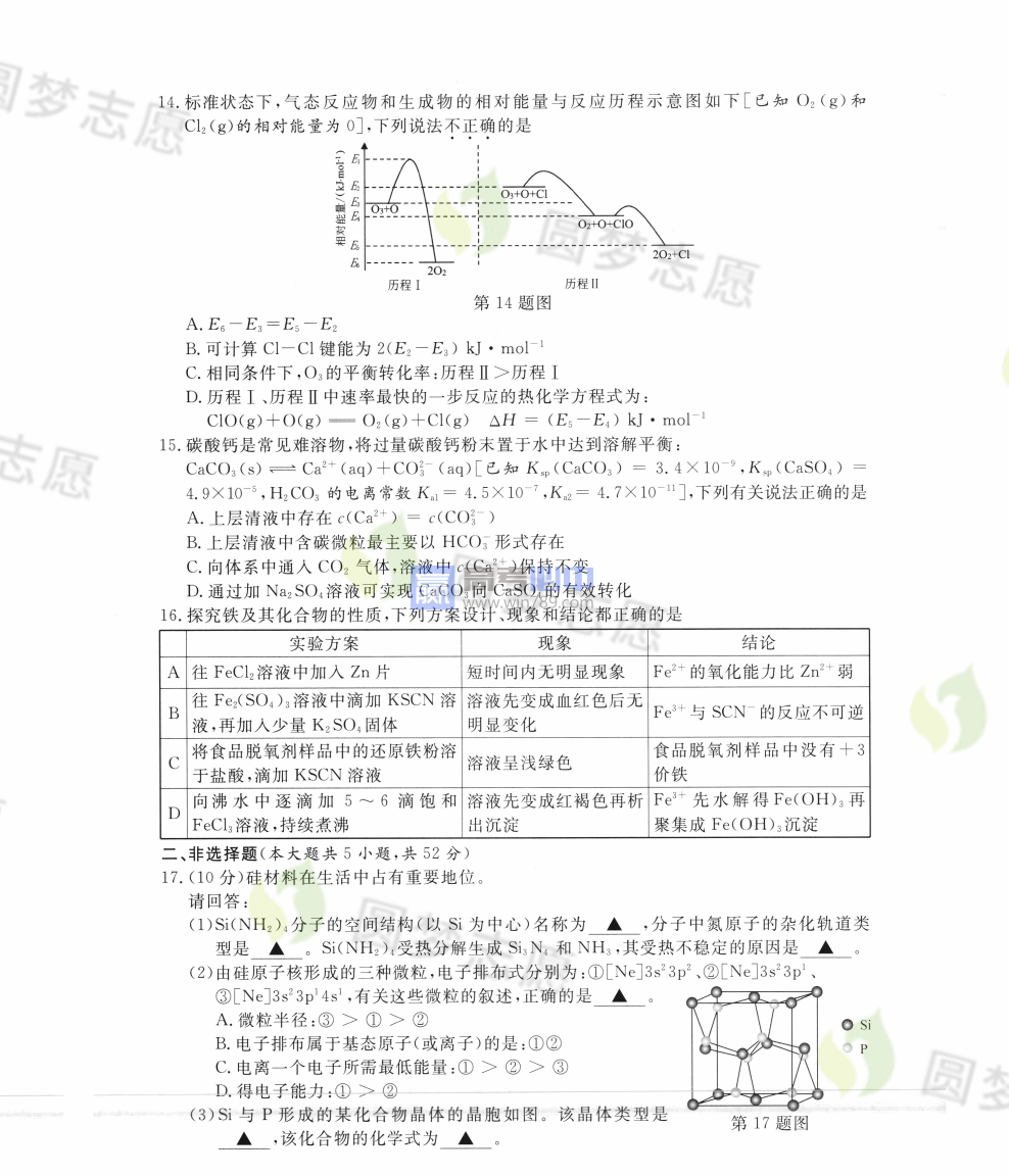 2023浙江选考化学试题解析及答案汇总（图片版）
